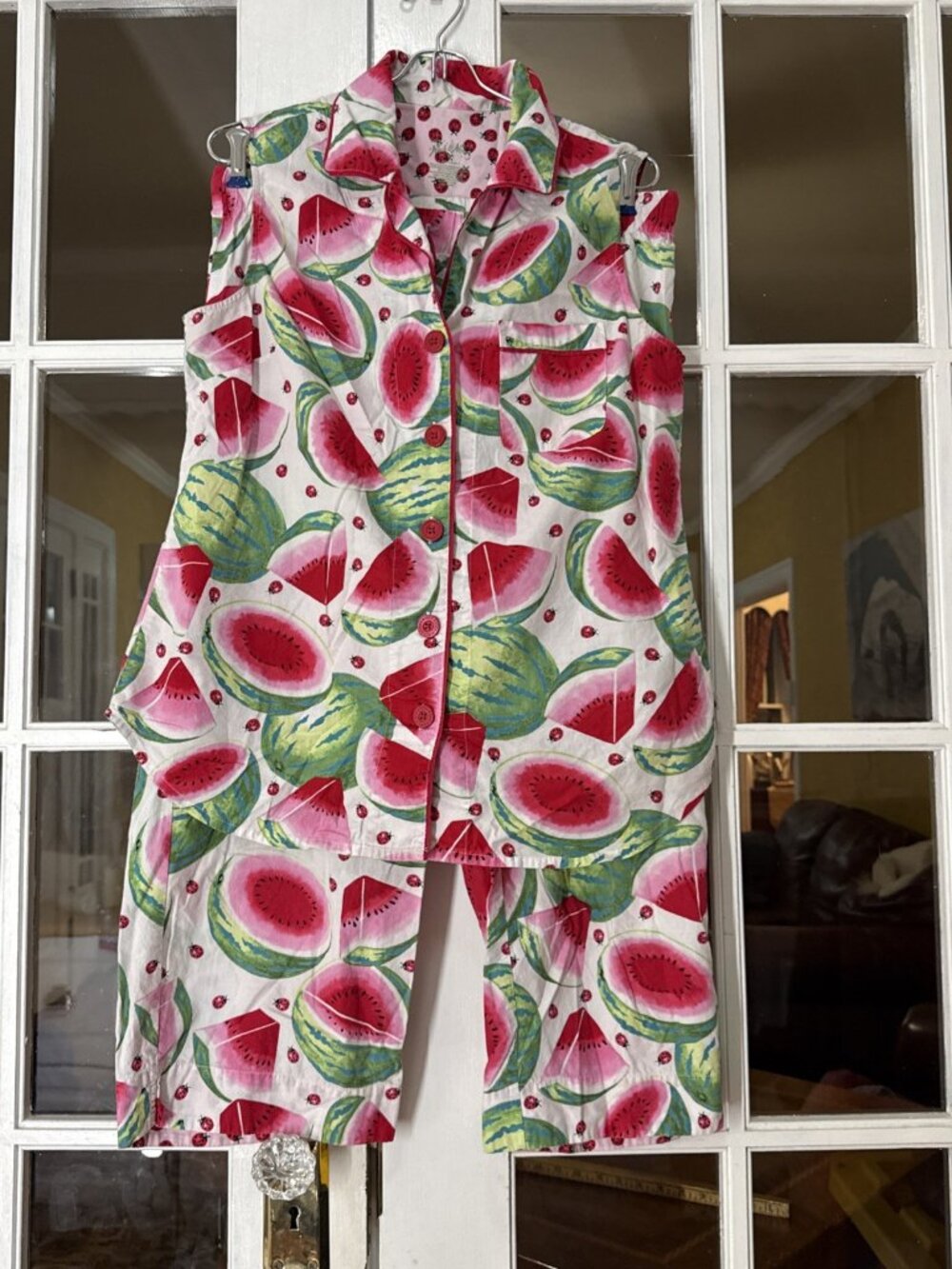 Nick and Nora Y2K M 100% Cotton Capri Watermelon and Lady Bugs Lounge Set